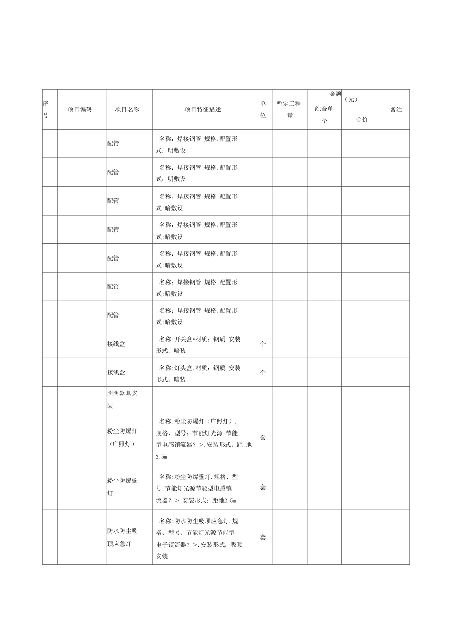 劳务分包报价表